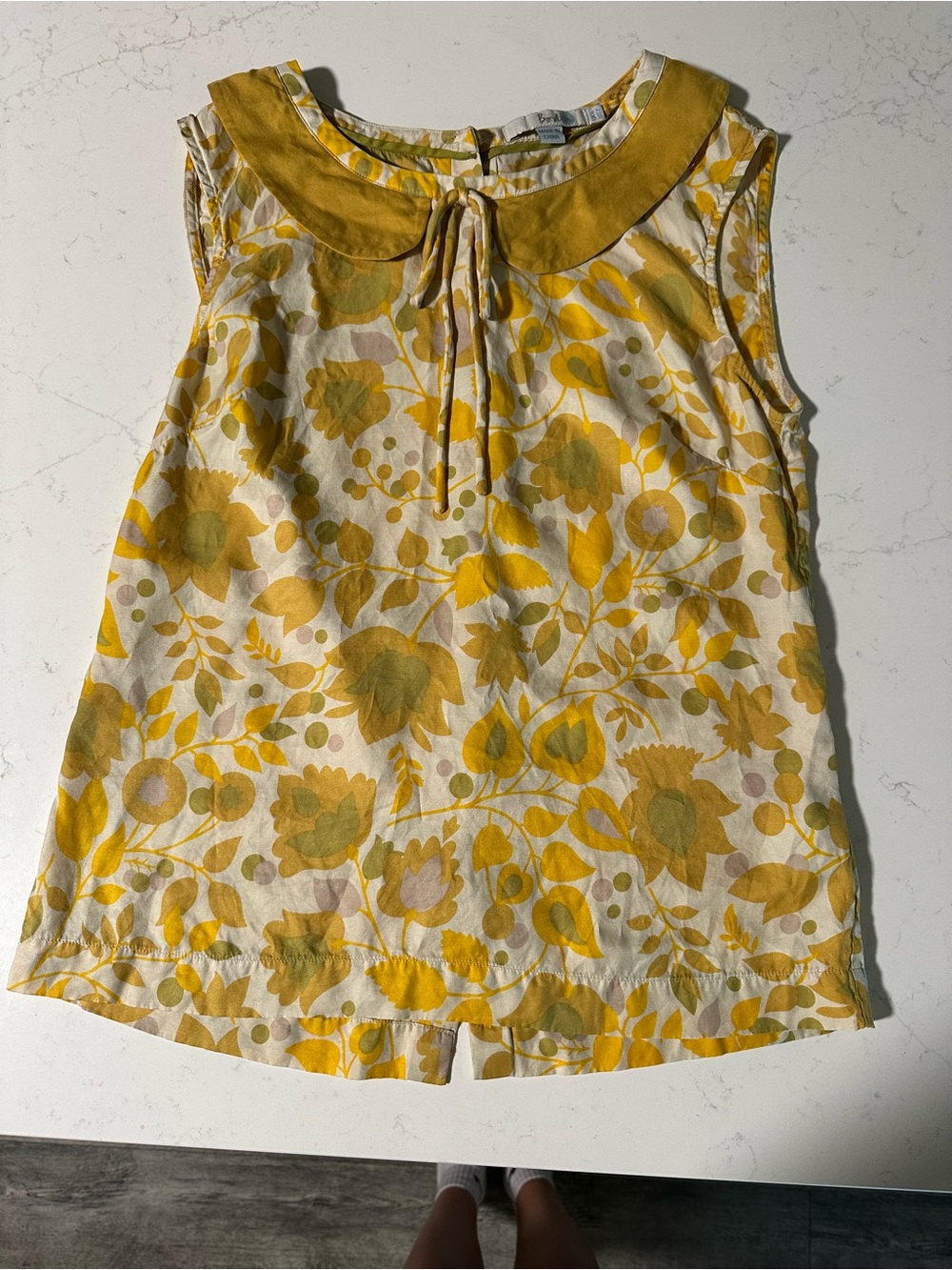 Boden Yellow Floral Tie-Neck Tank Top